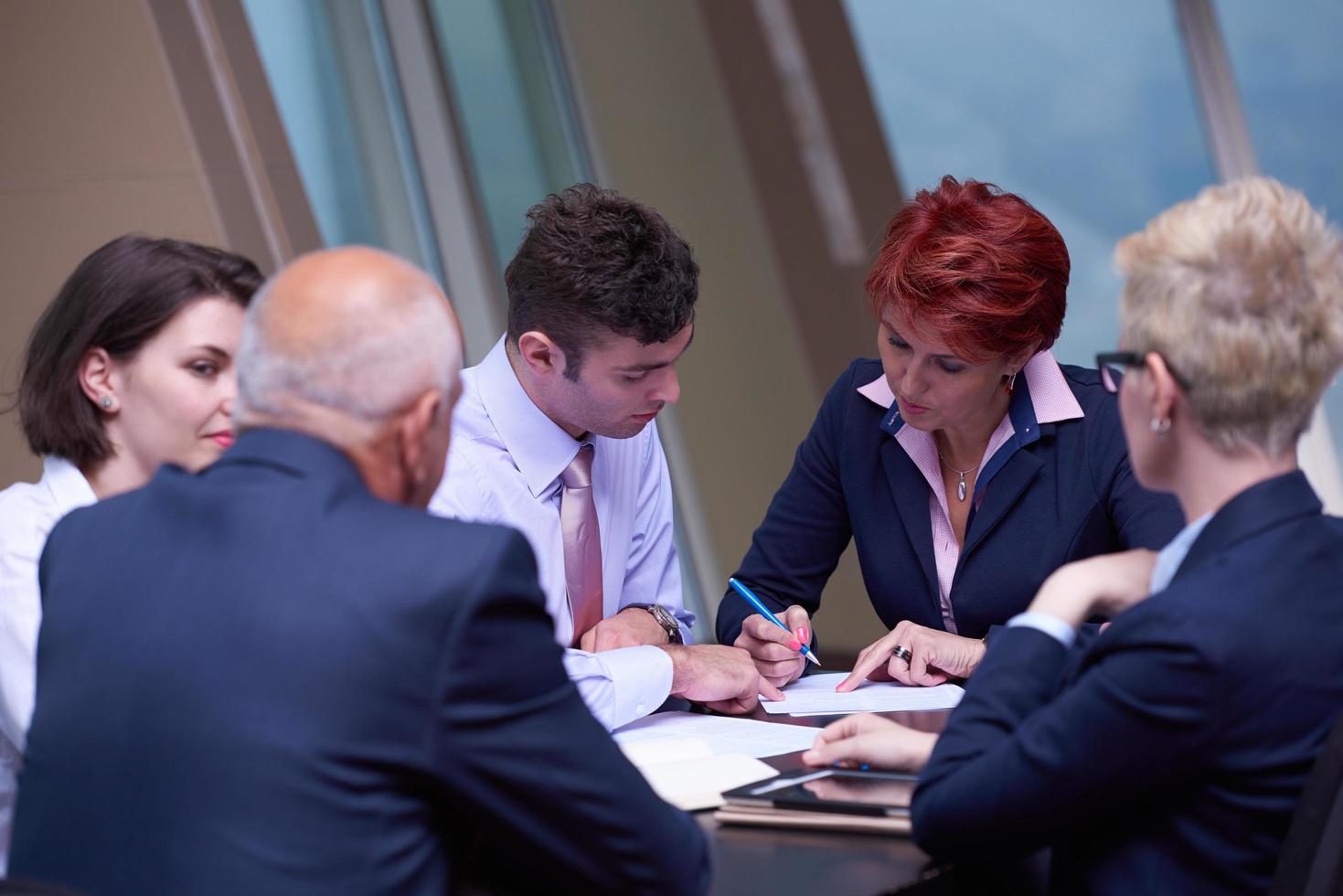 business people group sign contract photo