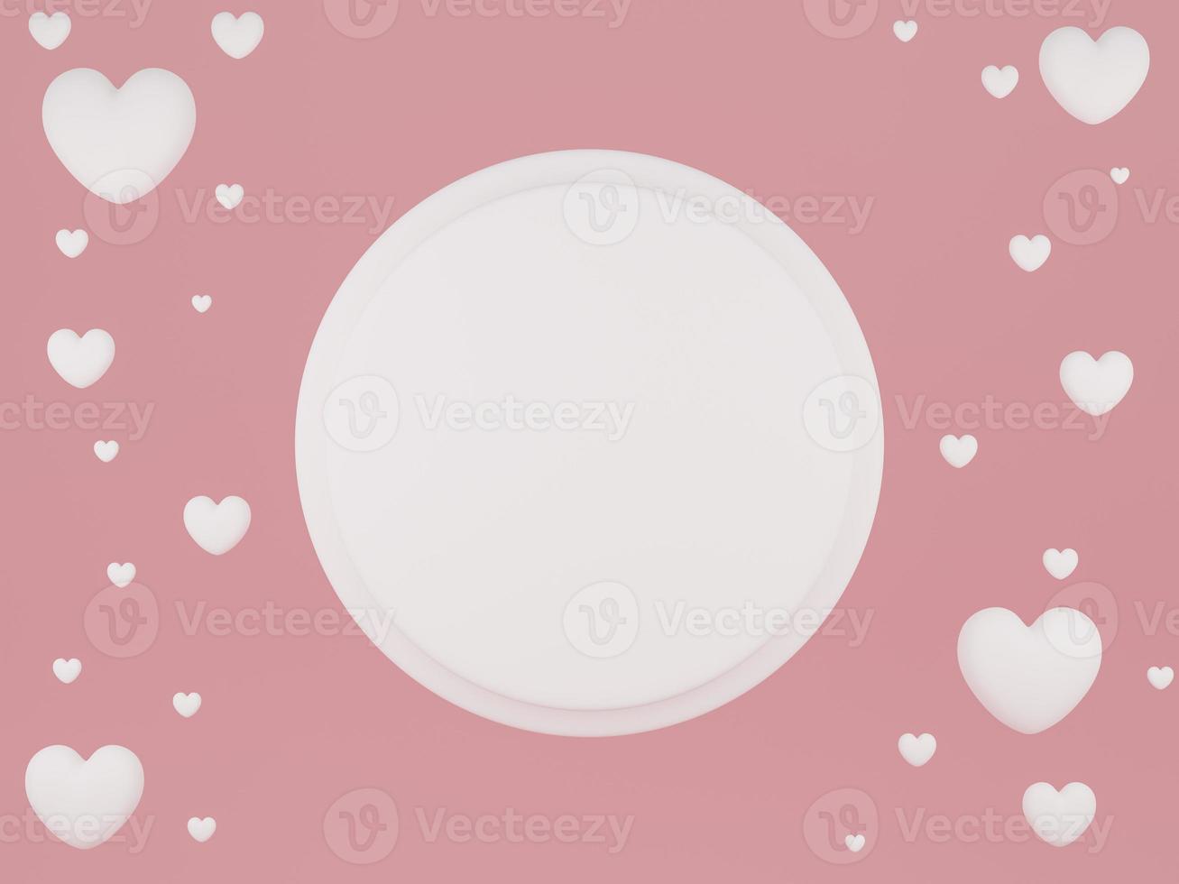 Valentine's Day concept, white hearts balloons on pink and white background. 3D rendering. photo