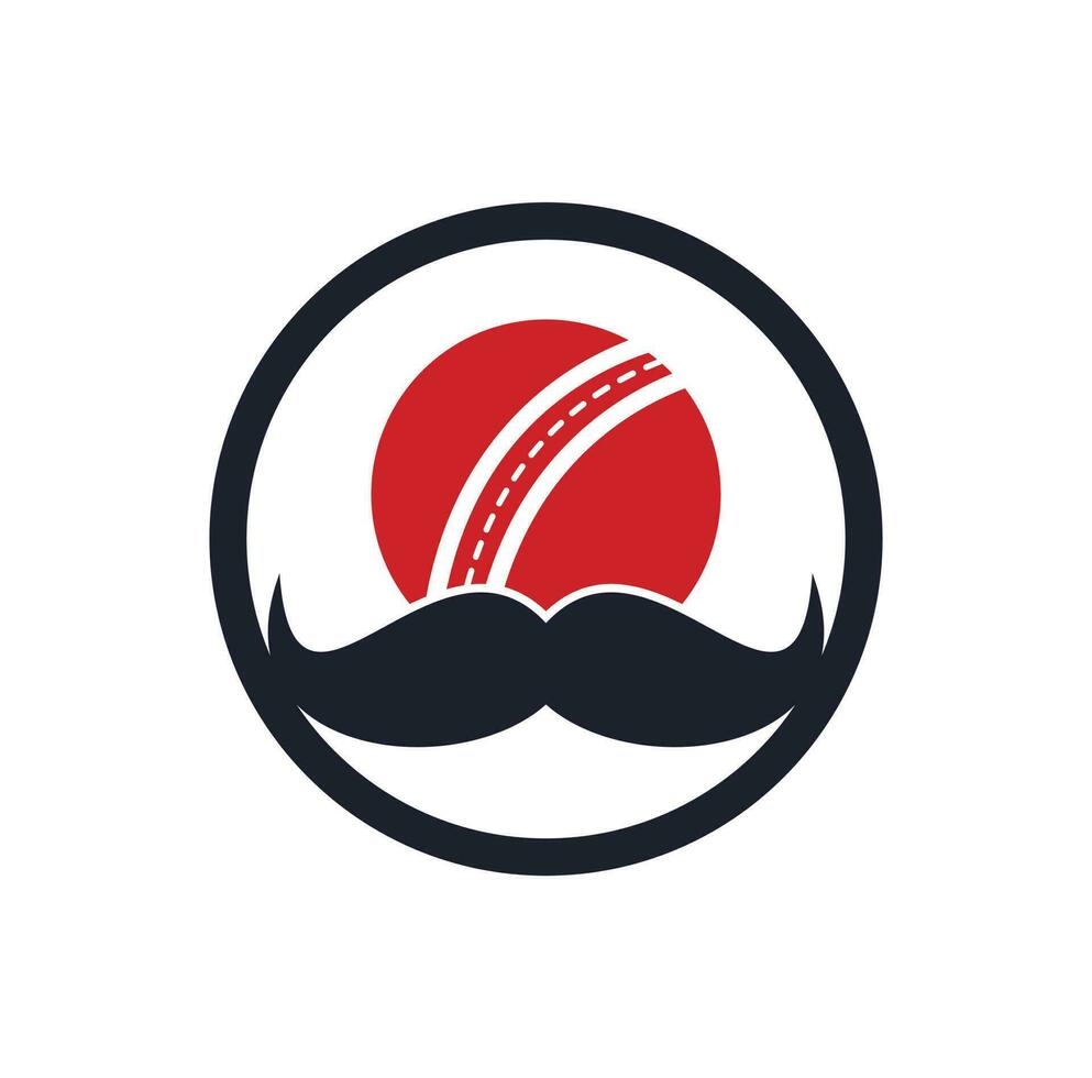 Strong cricket vector logo design. Moustache and cricket ball vector icon design.