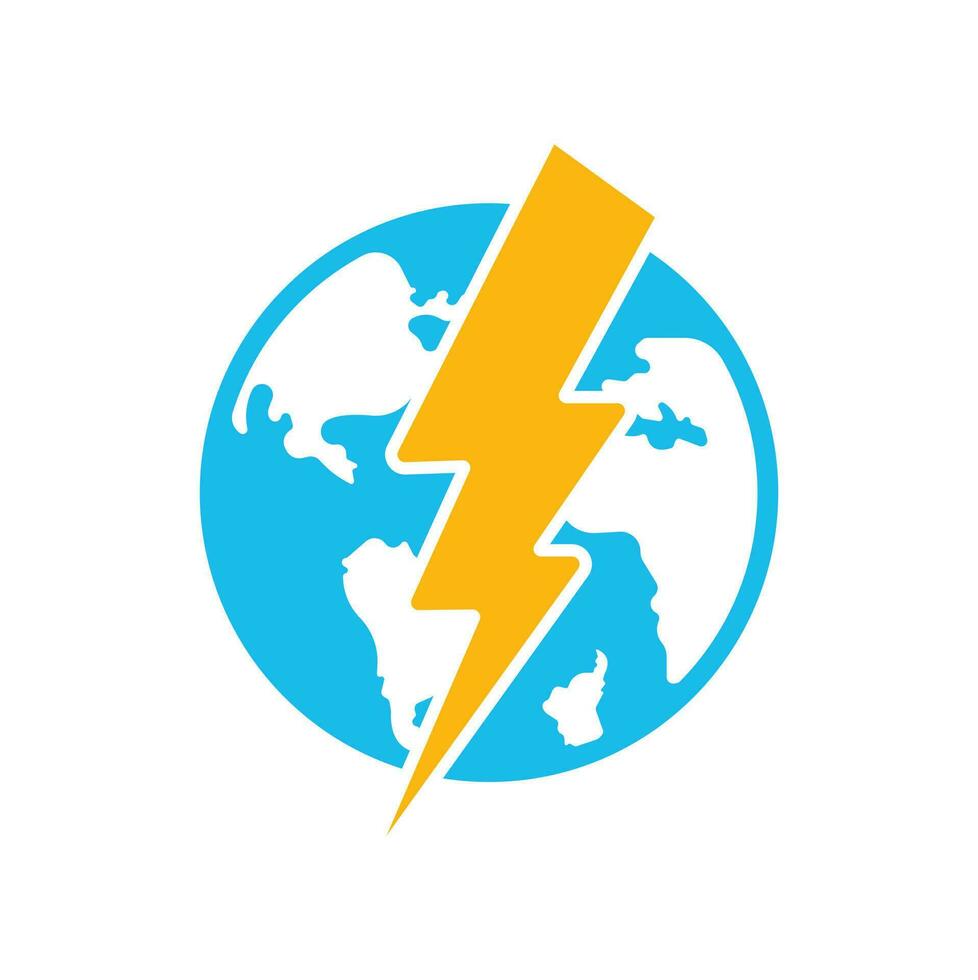 Globe and thunder vector logo icon template. Thunder world vector logo template.