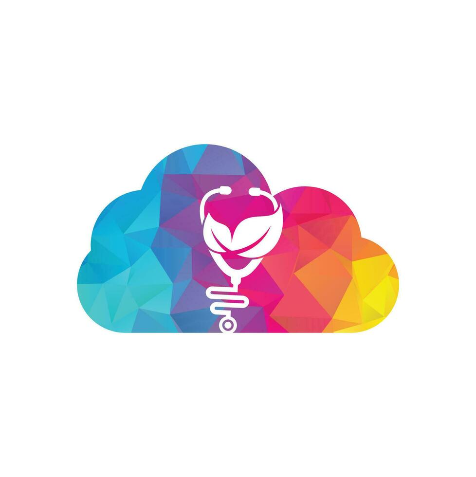 Health nature logo design template. Modern natural leaf with stethoscope and cloud icon design. vector