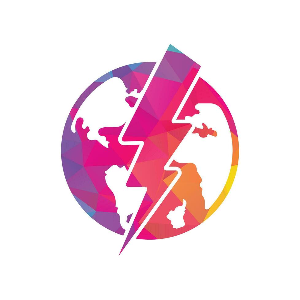 Globe and thunder vector logo icon template. Thunder world vector logo template.