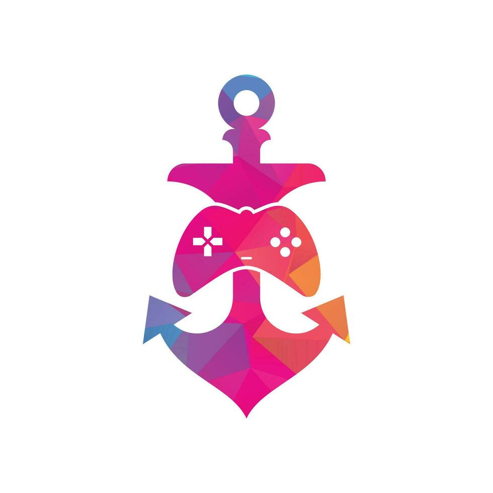 Game controller and anchor logo template. Joystick and anchor logo. Joystick and anchor icon. vector