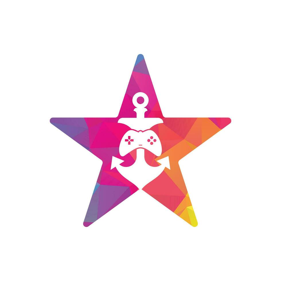 Game anchor star shape concept logo template. Joystick and anchor logo. Joystick and anchor icon. vector