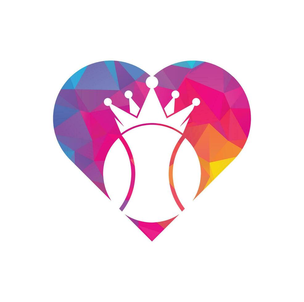 Tennis king heart shape concept vector logo design. Tennis ball and crown icon design template.