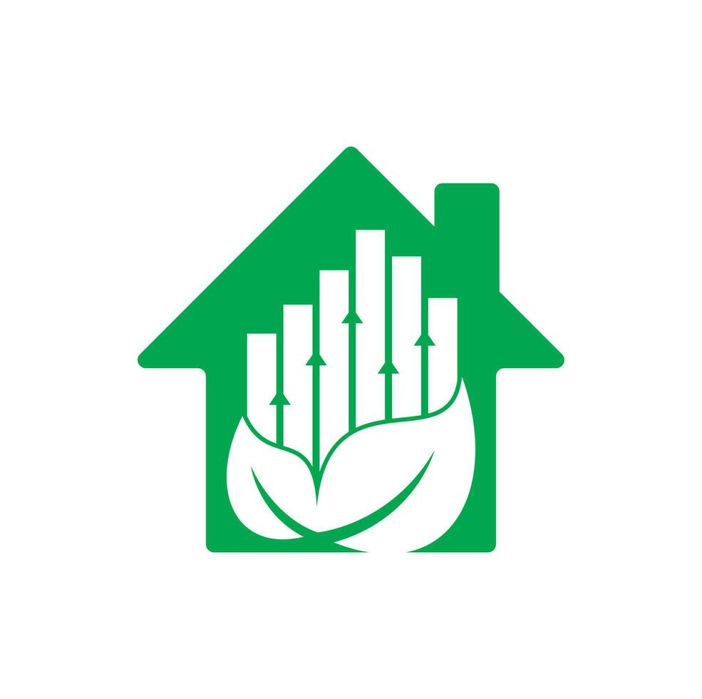 plantilla de logotipo de concepto de forma de casa de hoja de finanzas. vector de icono de logotipo de estadísticas de naturaleza.