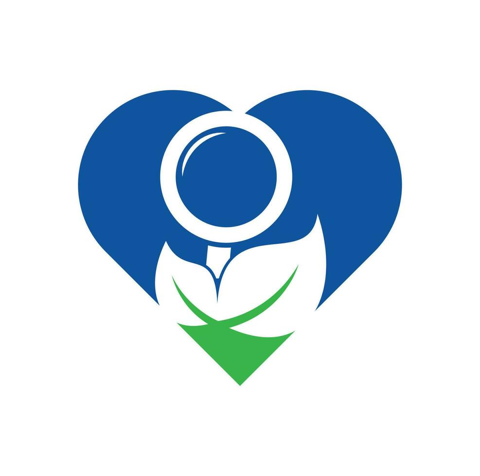 Leaf search heart shape concept vector logo template. Nature Finder logo designs concept vector, Leaf Finder logo