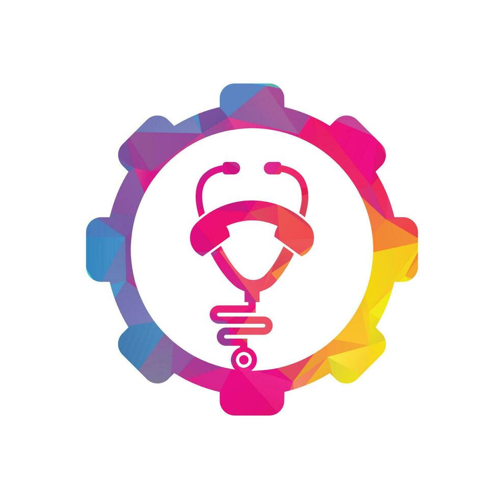 Stethoscope call gear shape concept logo design icon vector. Call doctor logo. vector