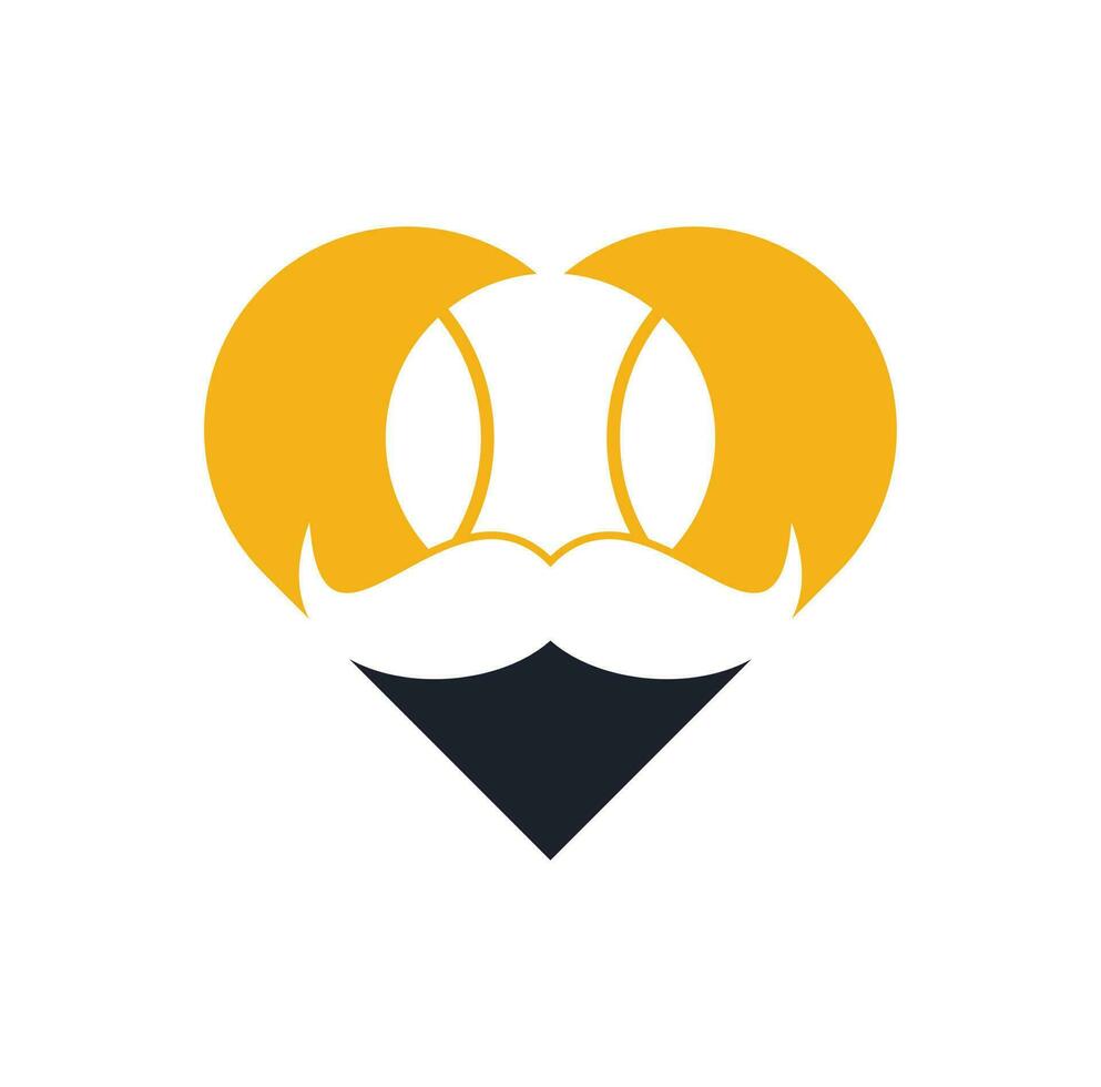 diseño de icono de vector de concepto de forma de corazón de pelota de tenis de bigote. fuerte diseño de logotipo vectorial de tenis.