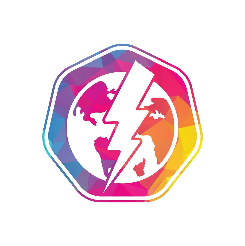 Globe and thunder vector logo icon template. Thunder world vector logo template.