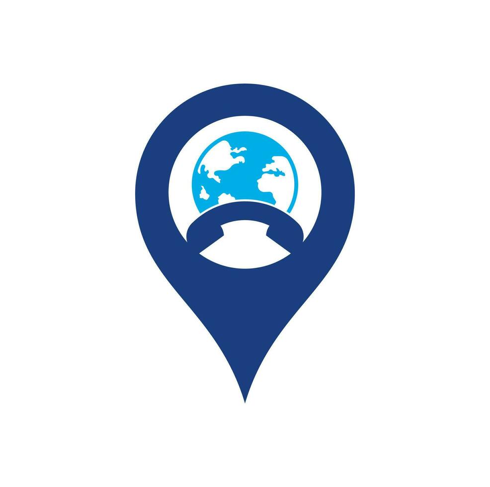 Call and globe map pin shape concept icon. Globe with handset vector logo icon.