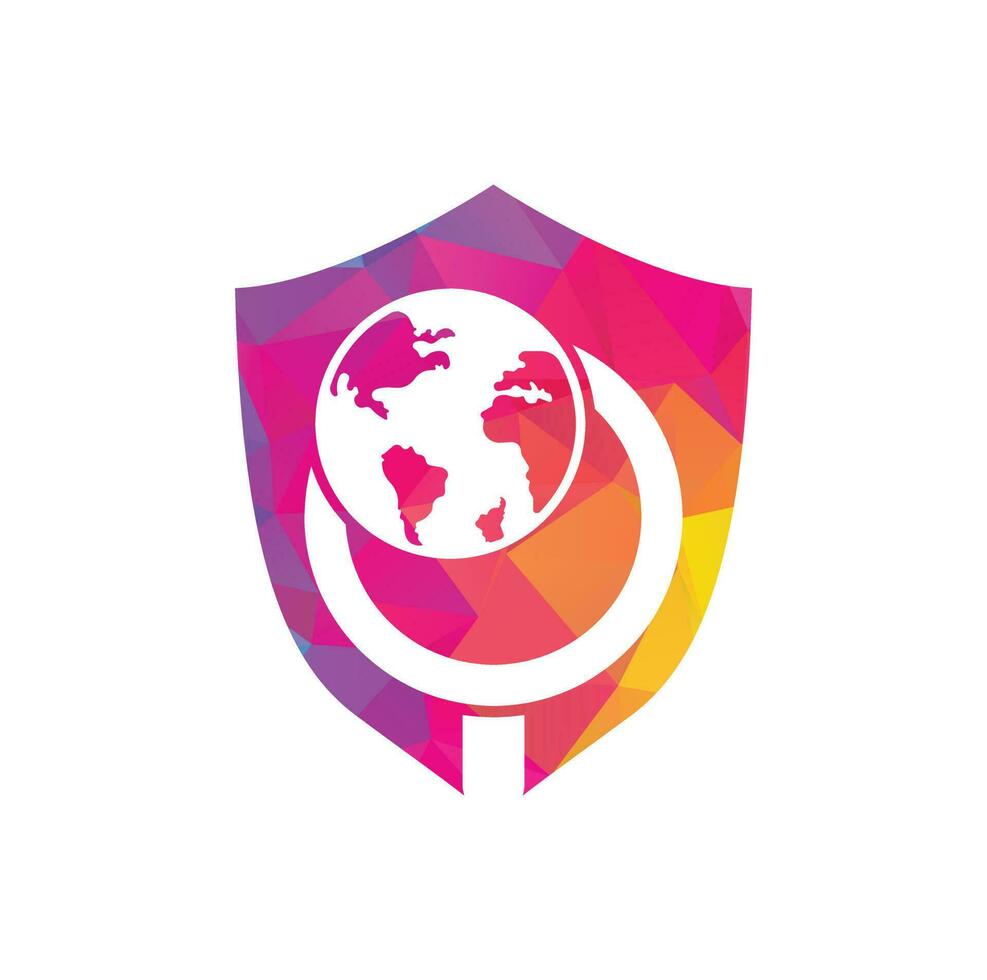 world and loupe logo combination. Unique globe and search logotype design template. vector