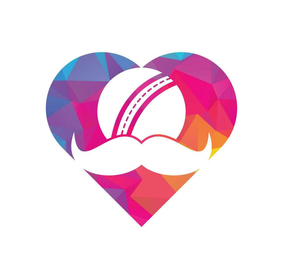 Moustache cricket heart shape concept vector icon design. Strong cricket vector logo design.