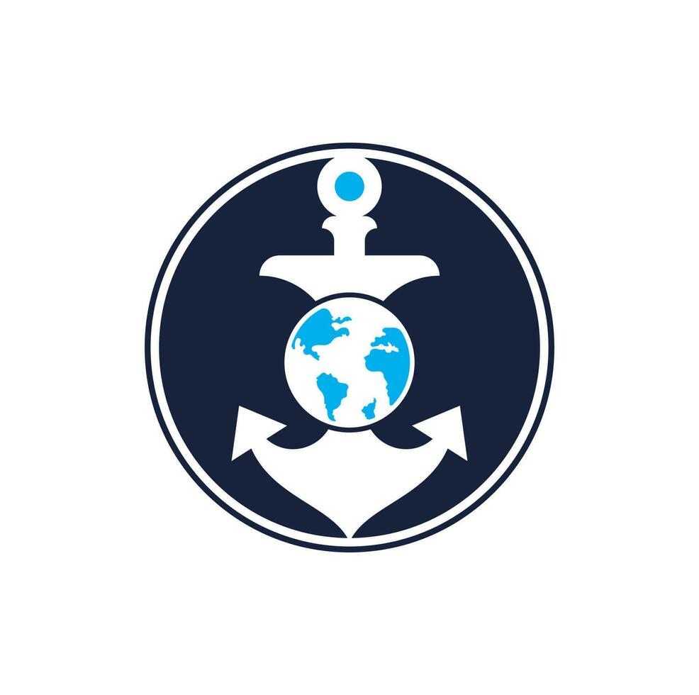 Anchor Globe Logo Template. Anchor and planet logo combination. Marine and world symbol or icon. vector