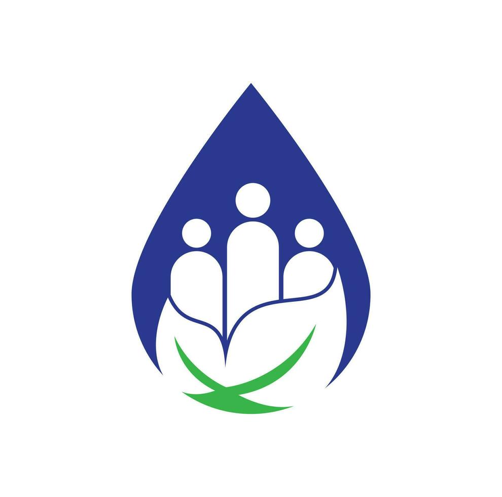 vector de icono de diseño de logotipo de concepto de forma de gota de gente de hoja. plantilla de logotipo de vector de comunidad verde.