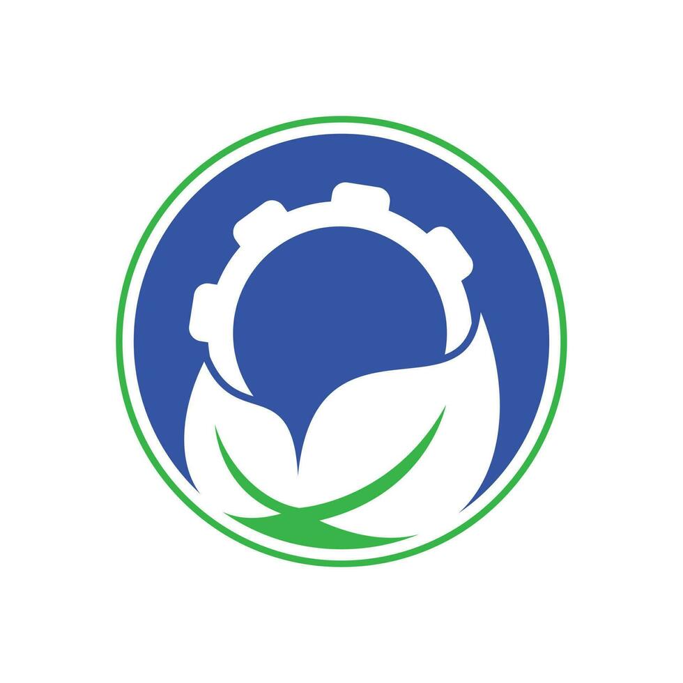 vector de combinación de logotipo de engranaje y hoja. símbolo o icono mecánico y ecológico.