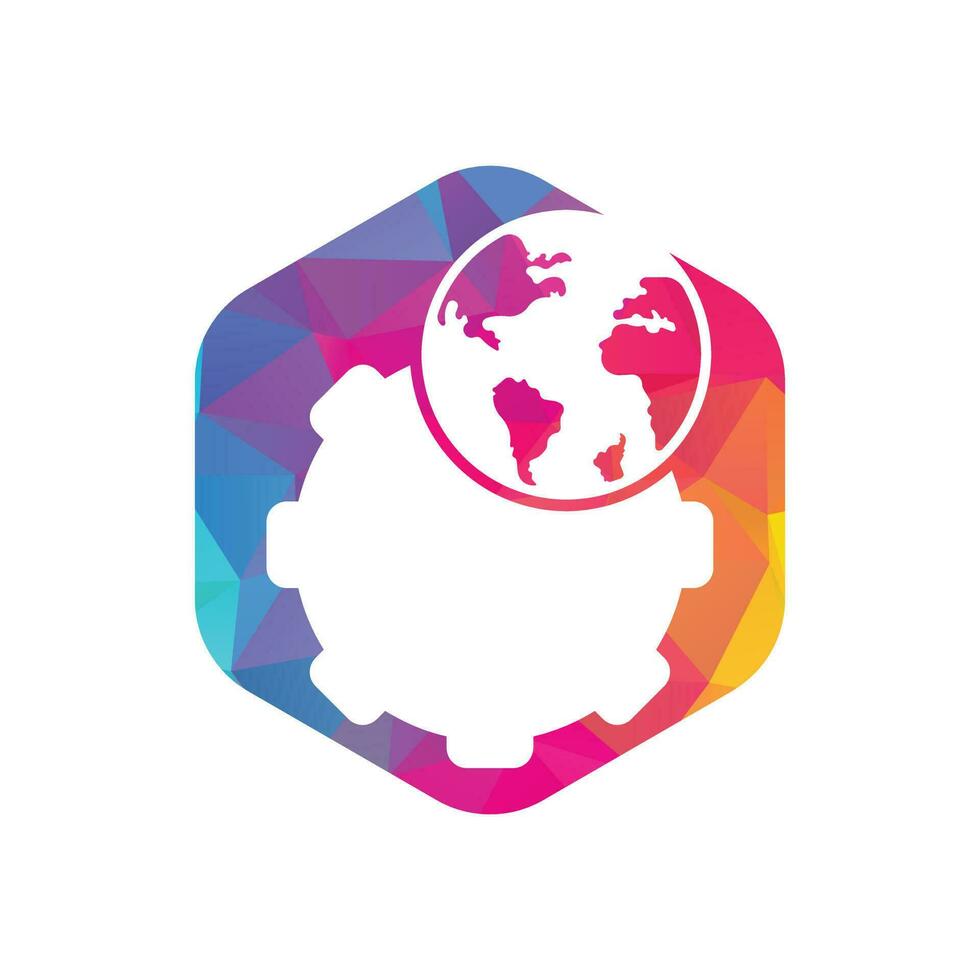 Gear global vector logo design. Gear planet icon logo design element.