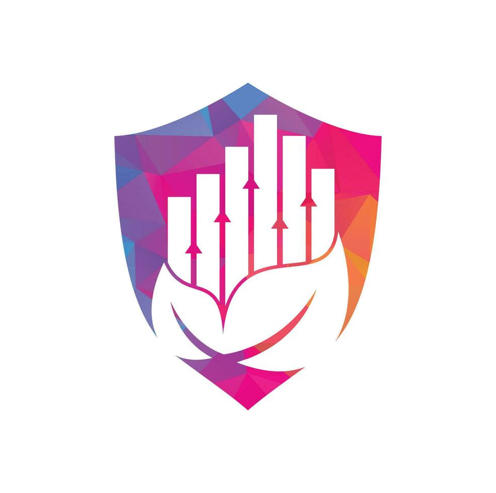 Finance leaf logo template. Nature stats logo icon vector. Investment business with rising bar and leaf logo concept vector