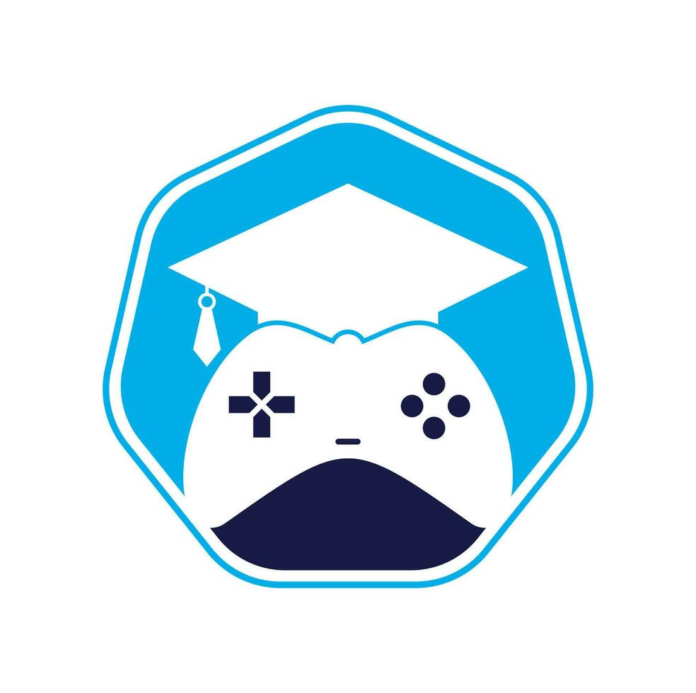 diseño del logotipo del vector educativo del juego. consola de juegos con diseño de icono de gorra de graduación.