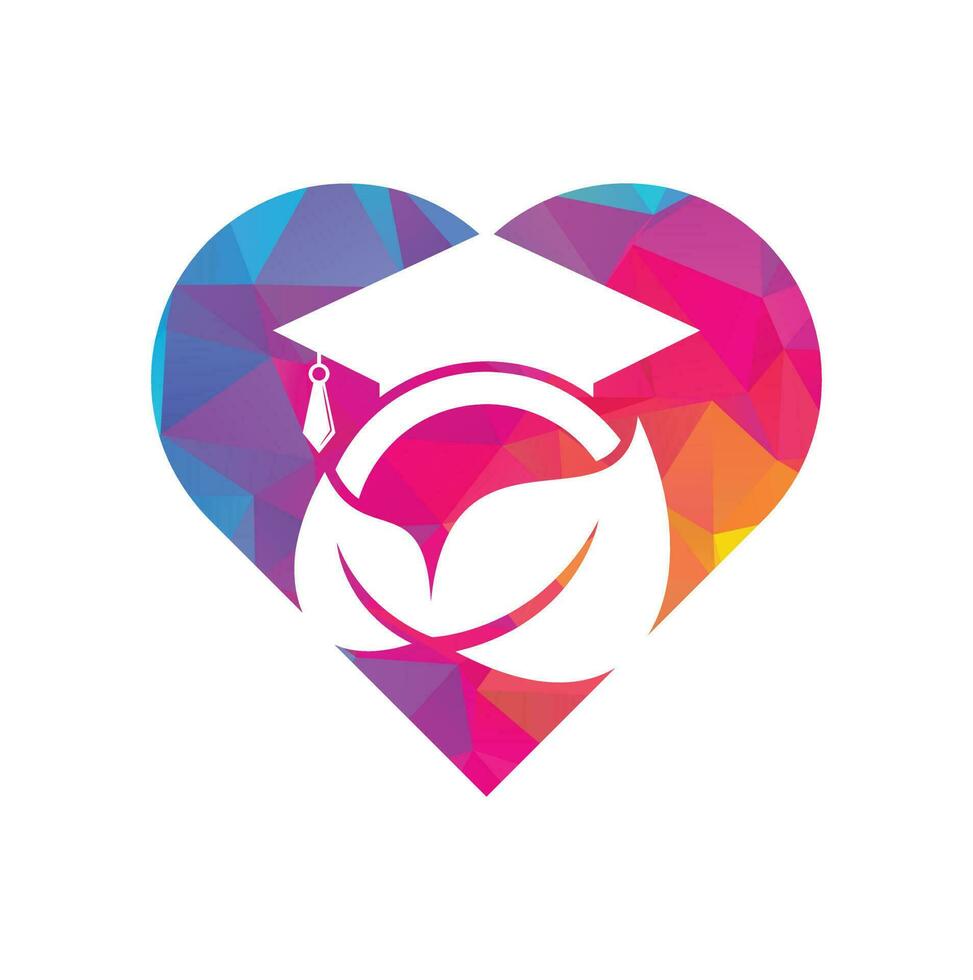 Nature student heart shape concept vector logo template. Leaf with graduation hat logo template vector icon design.