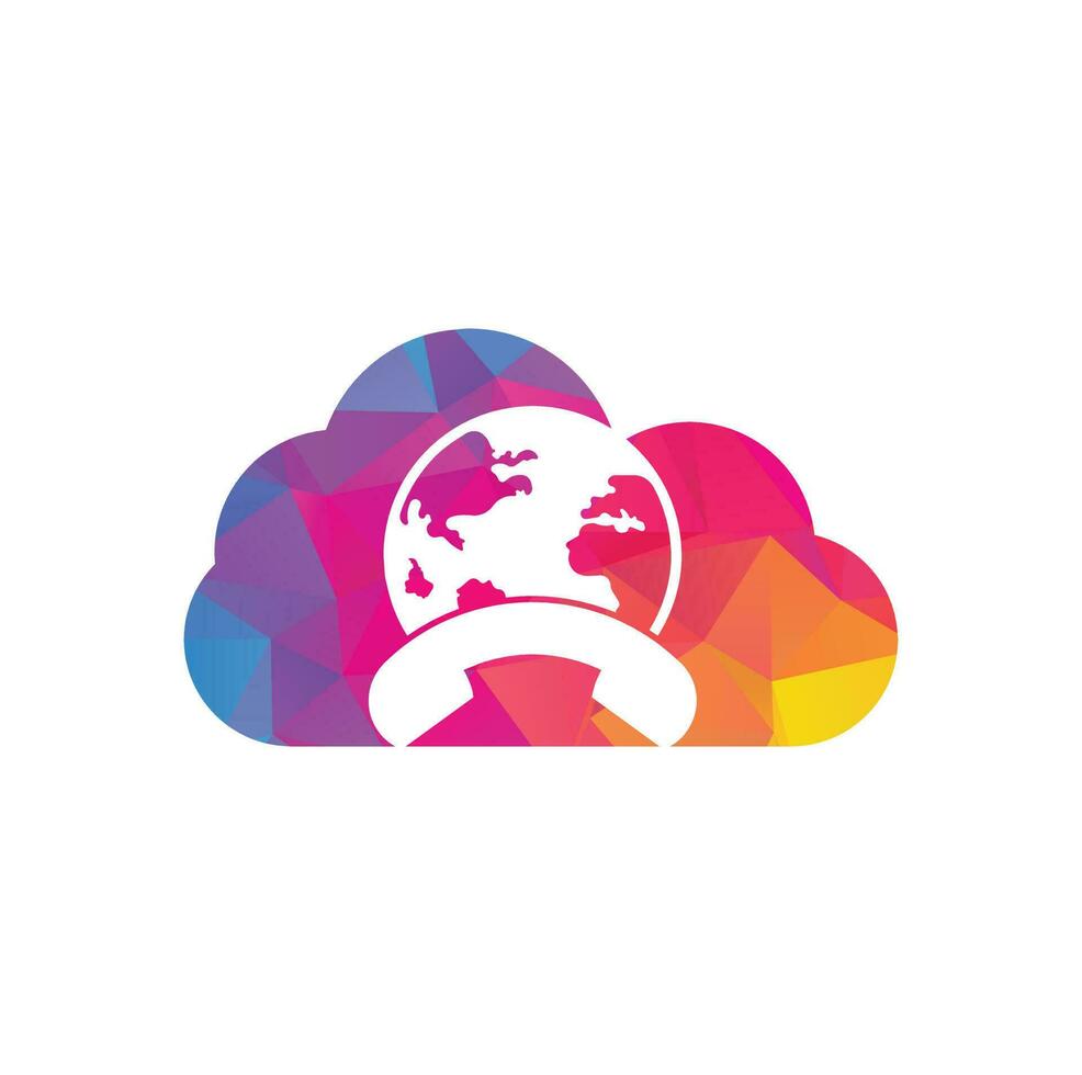 Call and globe cloud shape concept icon. Globe with handset vector logo icon.