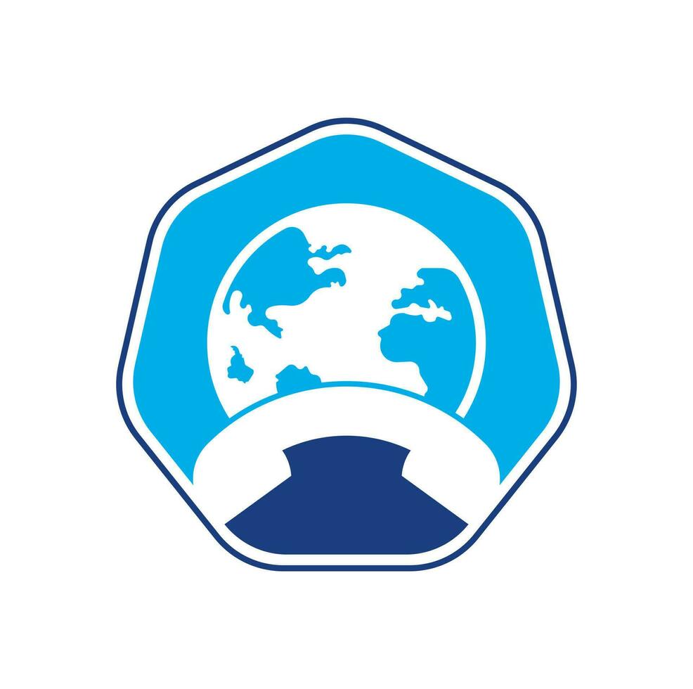 Call and globe icon. Globe with handset vector logo icon.