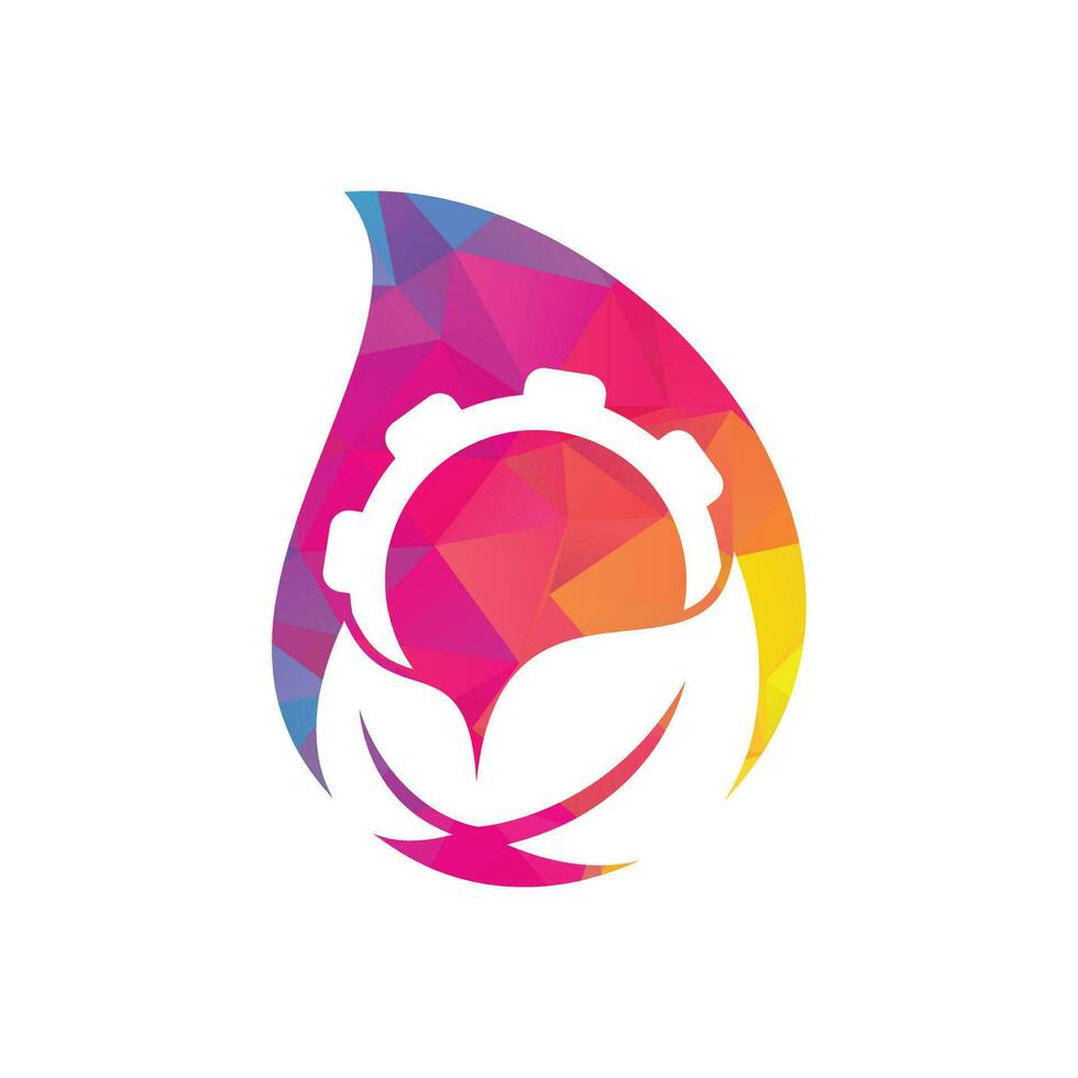 Gear leaf drop shape concept logo combination vector. Mechanic and eco symbol or icon. vector