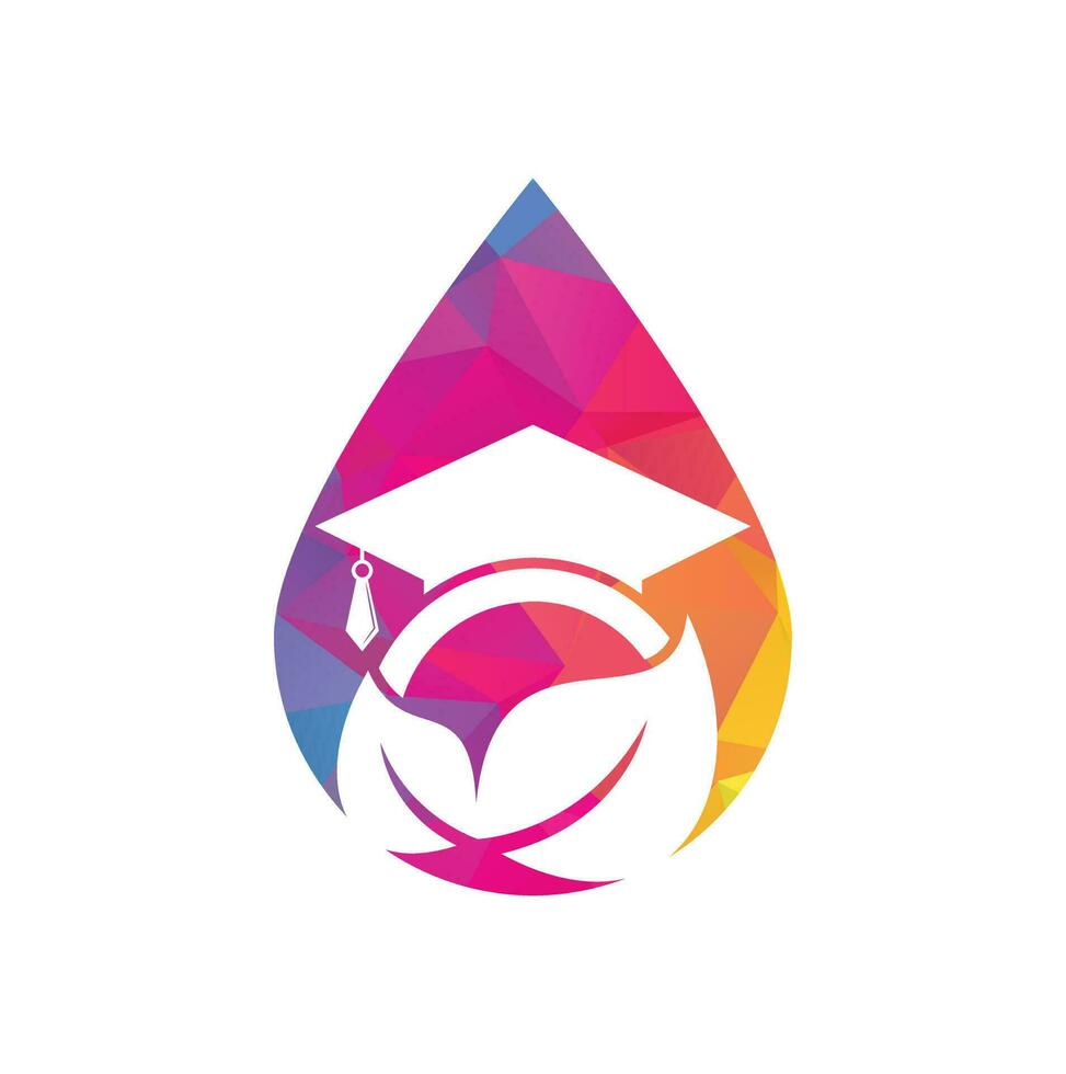 Nature student drop shape concept vector logo template. Leaf with graduation hat logo template vector icon design.