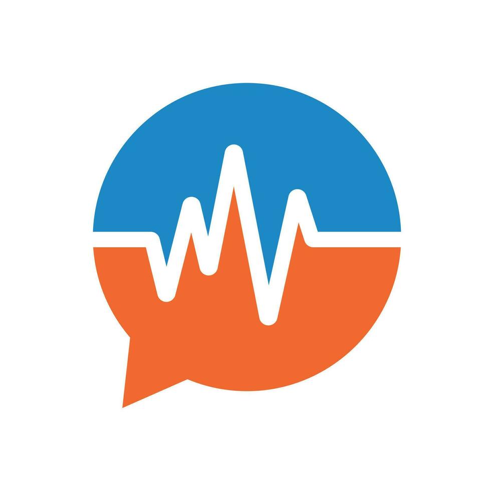 concepto de diseño de logotipo de consulta de salud. logotipo médico y ondas de latidos en la plantilla de logotipo de icono de chat vector