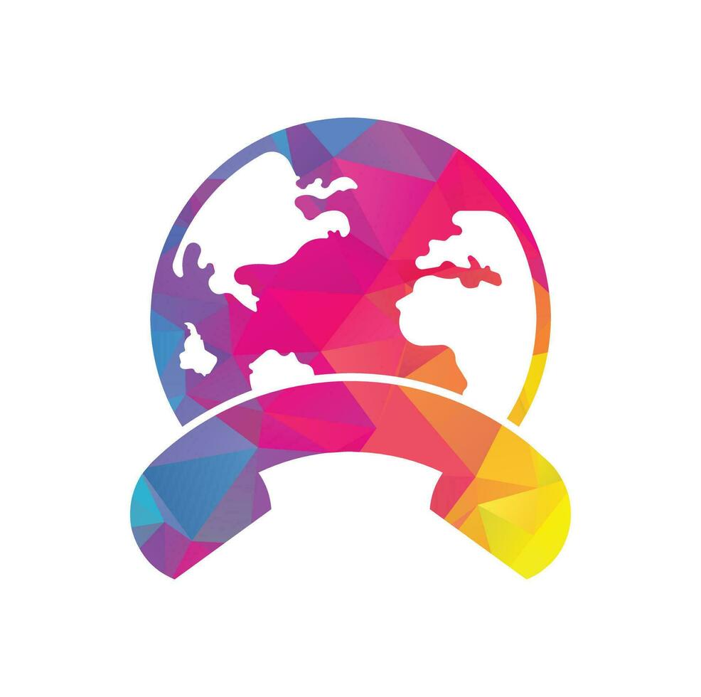 Call and globe icon. Globe with handset vector logo icon.