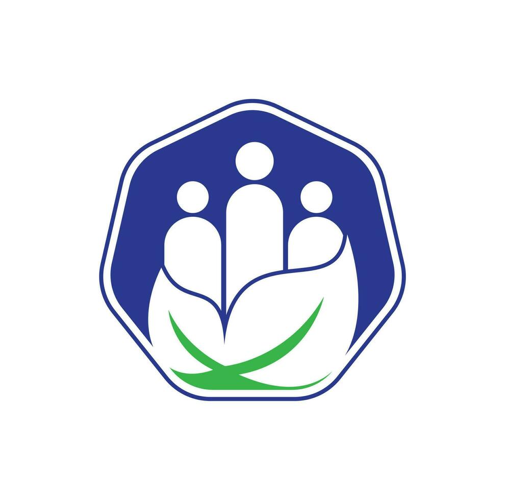 vector de icono de diseño de logotipo de personas de hoja. plantilla de logotipo de vector de comunidad verde.