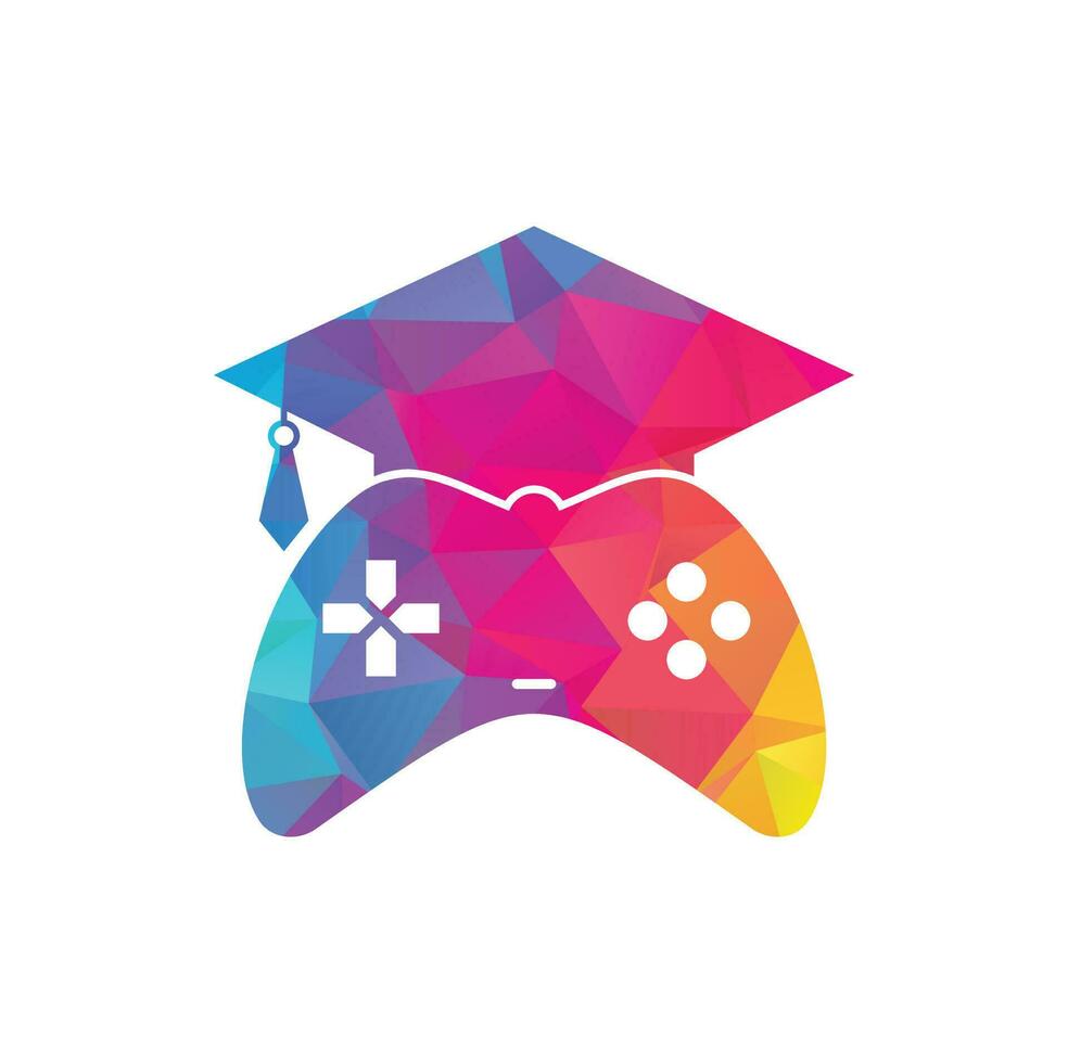Game education vector logo design. Game console with graduation cap icon design.