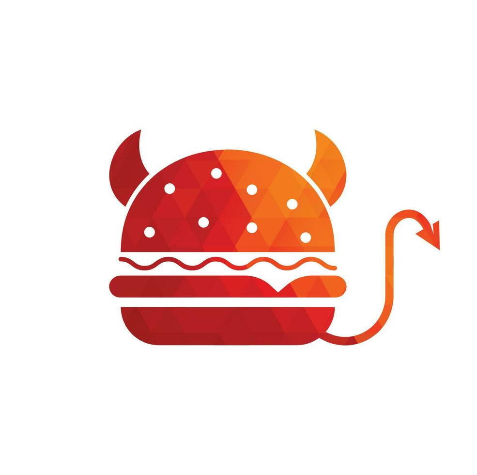 diseño del logo de la hamburguesa monstruosa. vector de ilustración de mascota de diablo de hamburguesa