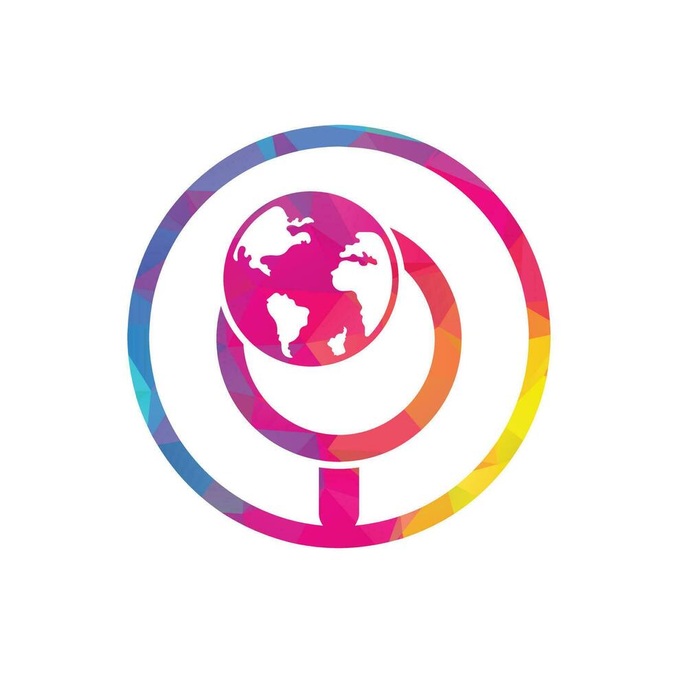 world and loupe logo combination. Unique globe and search logotype design template. vector