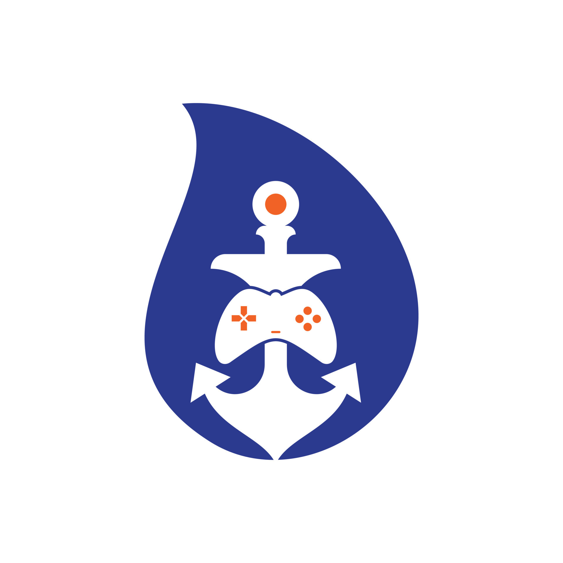 Game anchor drop shape concept logo template. Joystick and anchor logo