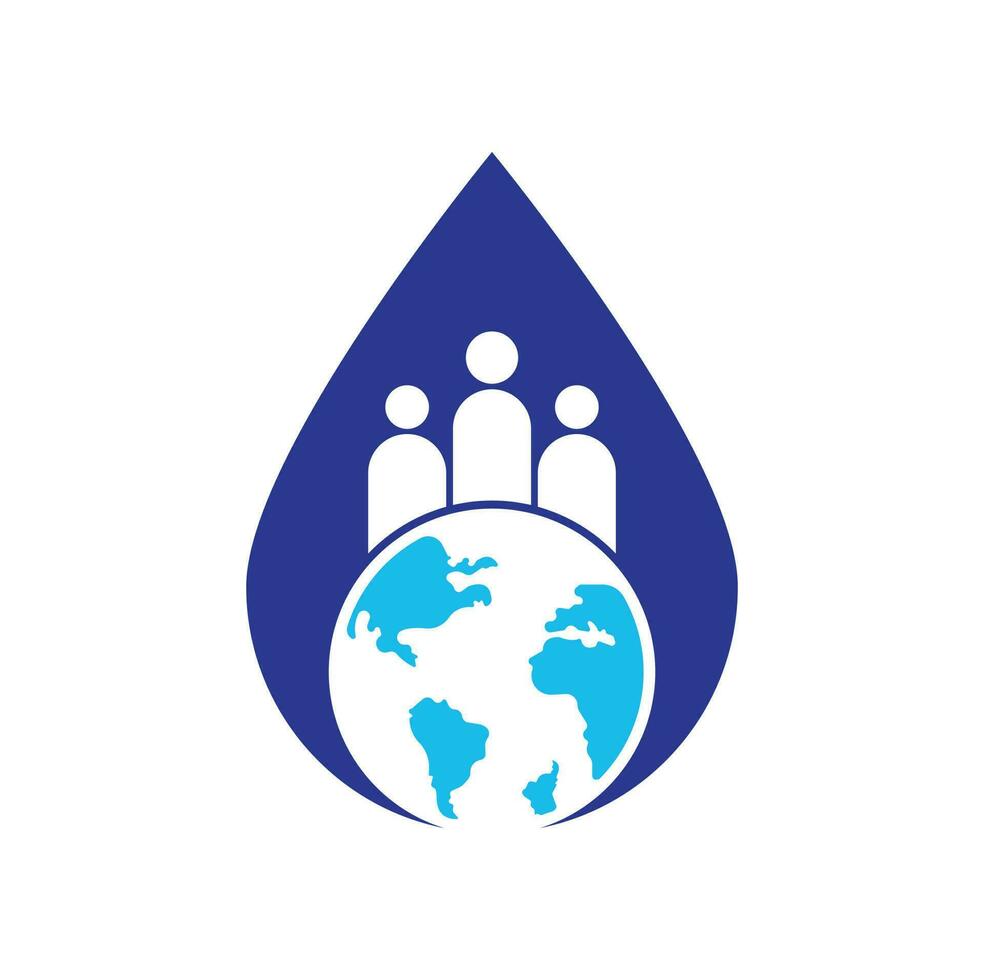 Globe and people drop shape icon vector illustration. World people logo design icon vector.