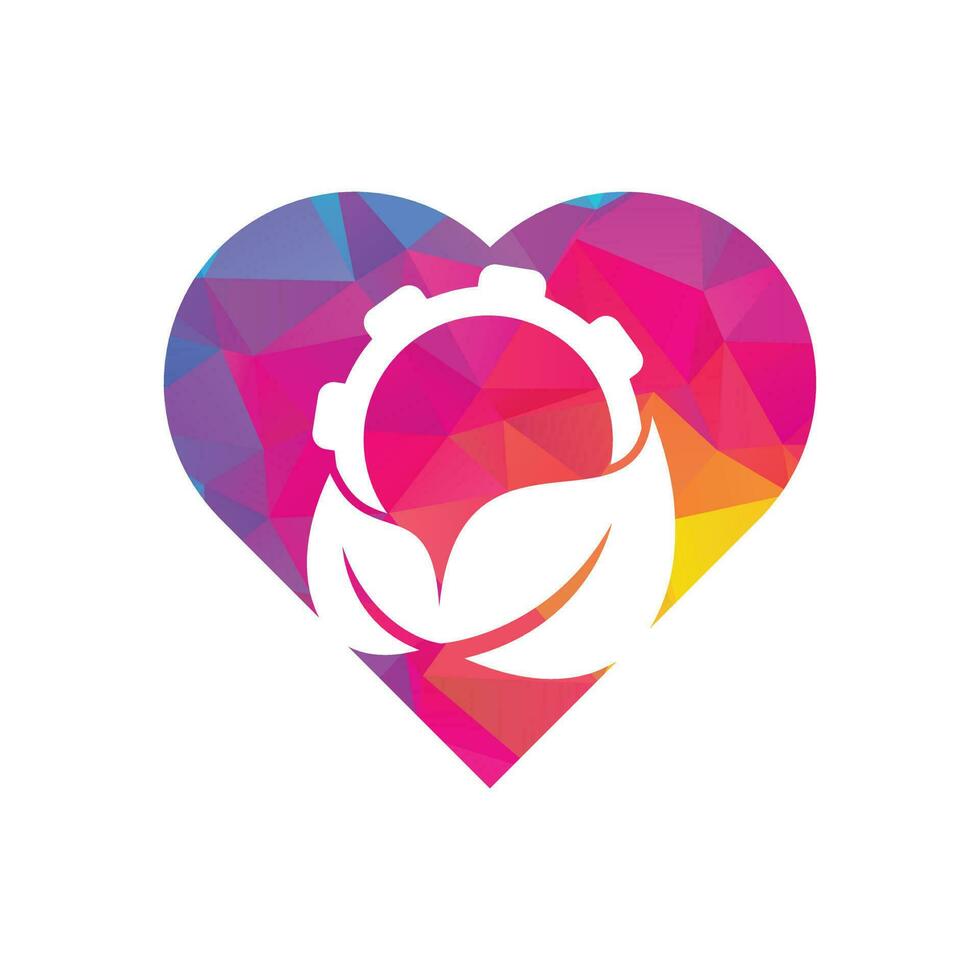 Gear leaf heart shape concept logo combination vector. Mechanic and eco symbol or icon. vector