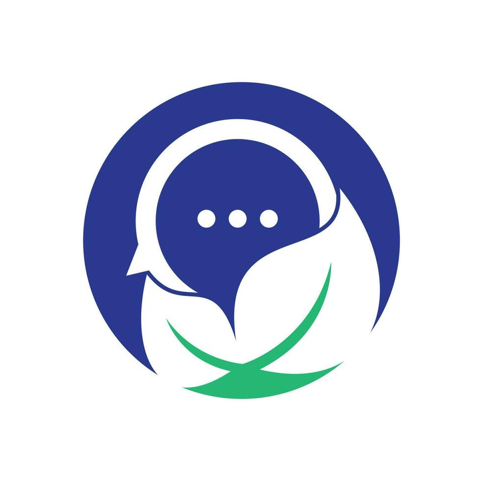 Leaf chat logo design vector. Nature leaf chat logo design. Eco Forum or Community Logo Template, Icon, Symbol vector