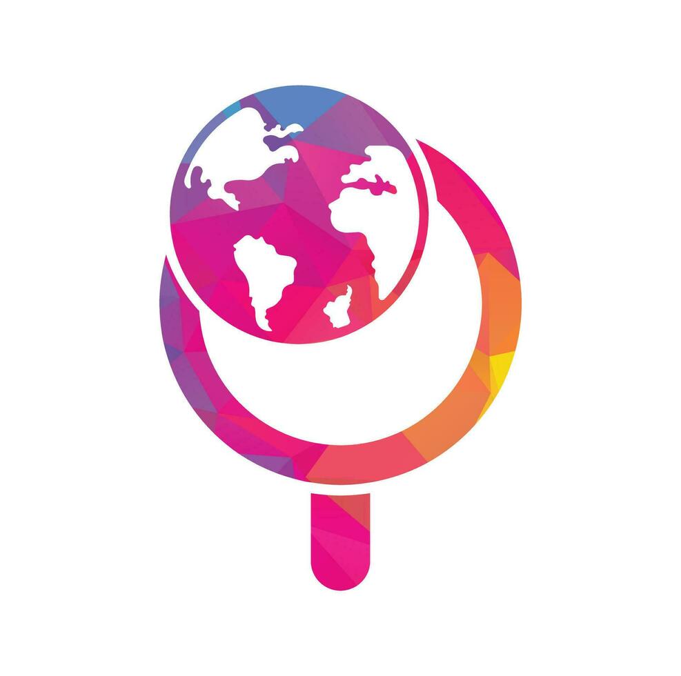 combinación de logo de mundo y lupa. plantilla única de diseño de logotipo de globo y búsqueda. vector