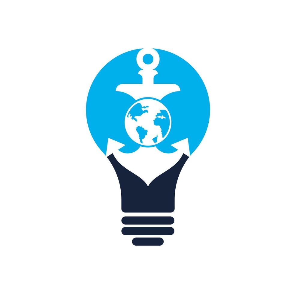 Anchor Globe bulb shape concept Logo Template. Anchor and planet logo combination. Marine and world symbol or icon. vector
