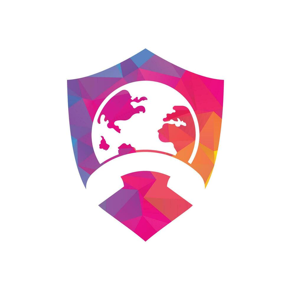 Call and globe icon. Globe with handset vector logo icon.