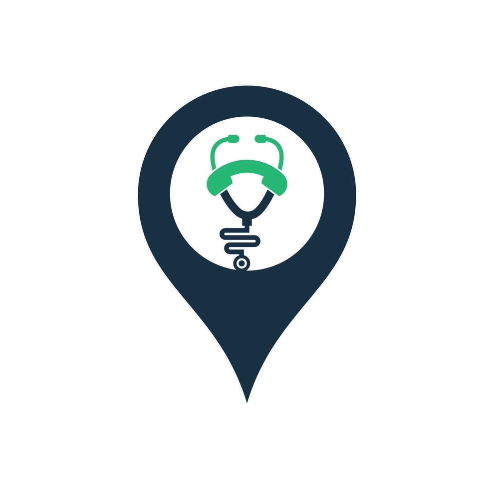Stethoscope call map pin shape concept logo design icon vector. Call doctor logo. vector
