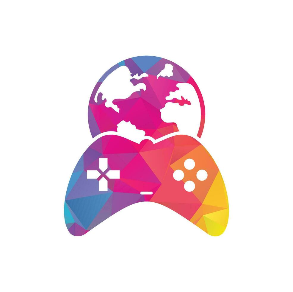 diseño del icono del logotipo del globo del juego. logotipo del mundo de los jugadores en línea. icono de globo y palo de juego vector