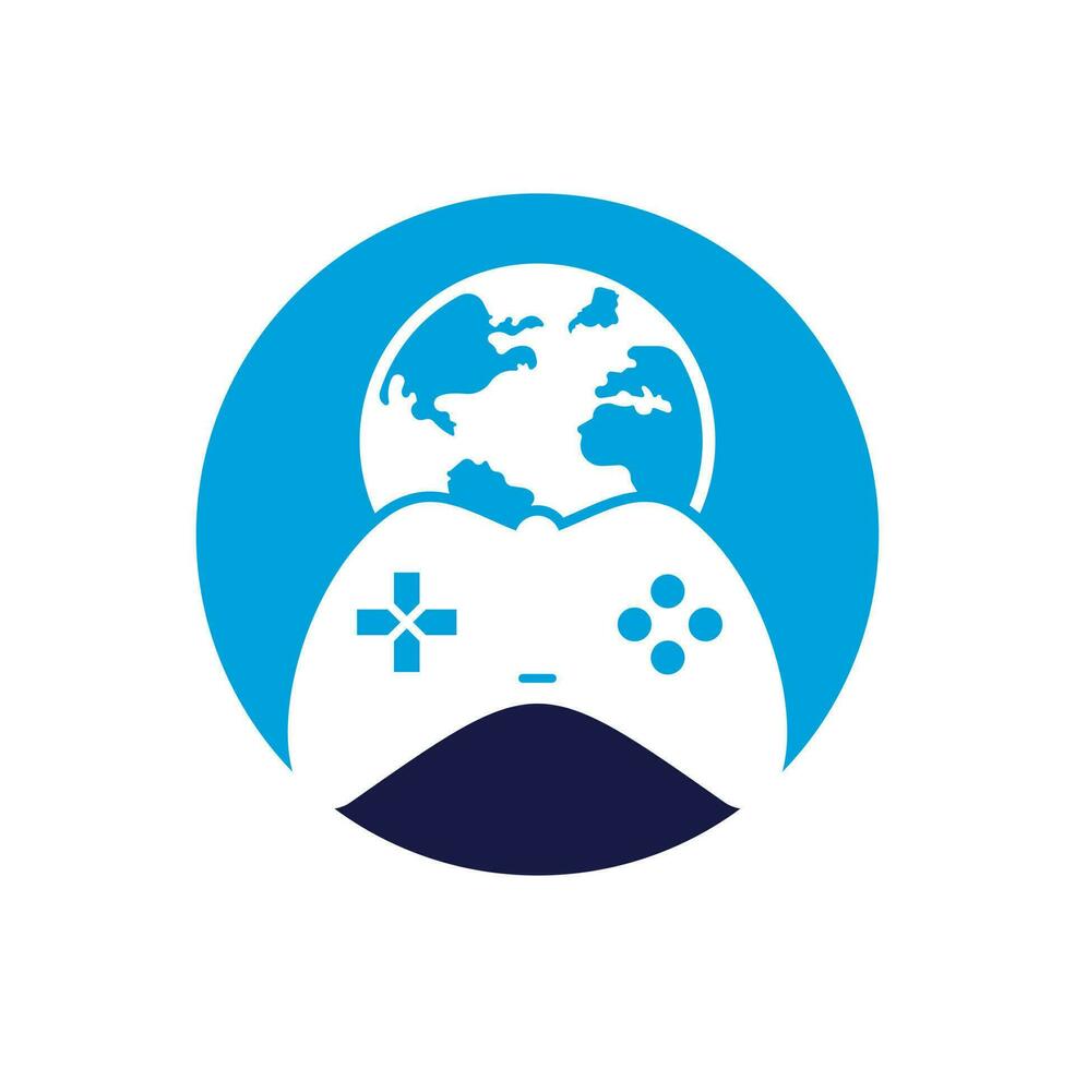 diseño del icono del logotipo del globo del juego. logotipo del mundo de los jugadores en línea. icono de globo y palo de juego vector