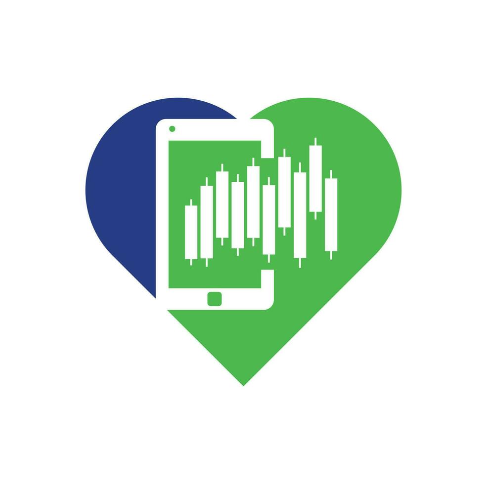 Phone Stats heart shape concept logo design template. Mobile finance logo icon design vector. vector