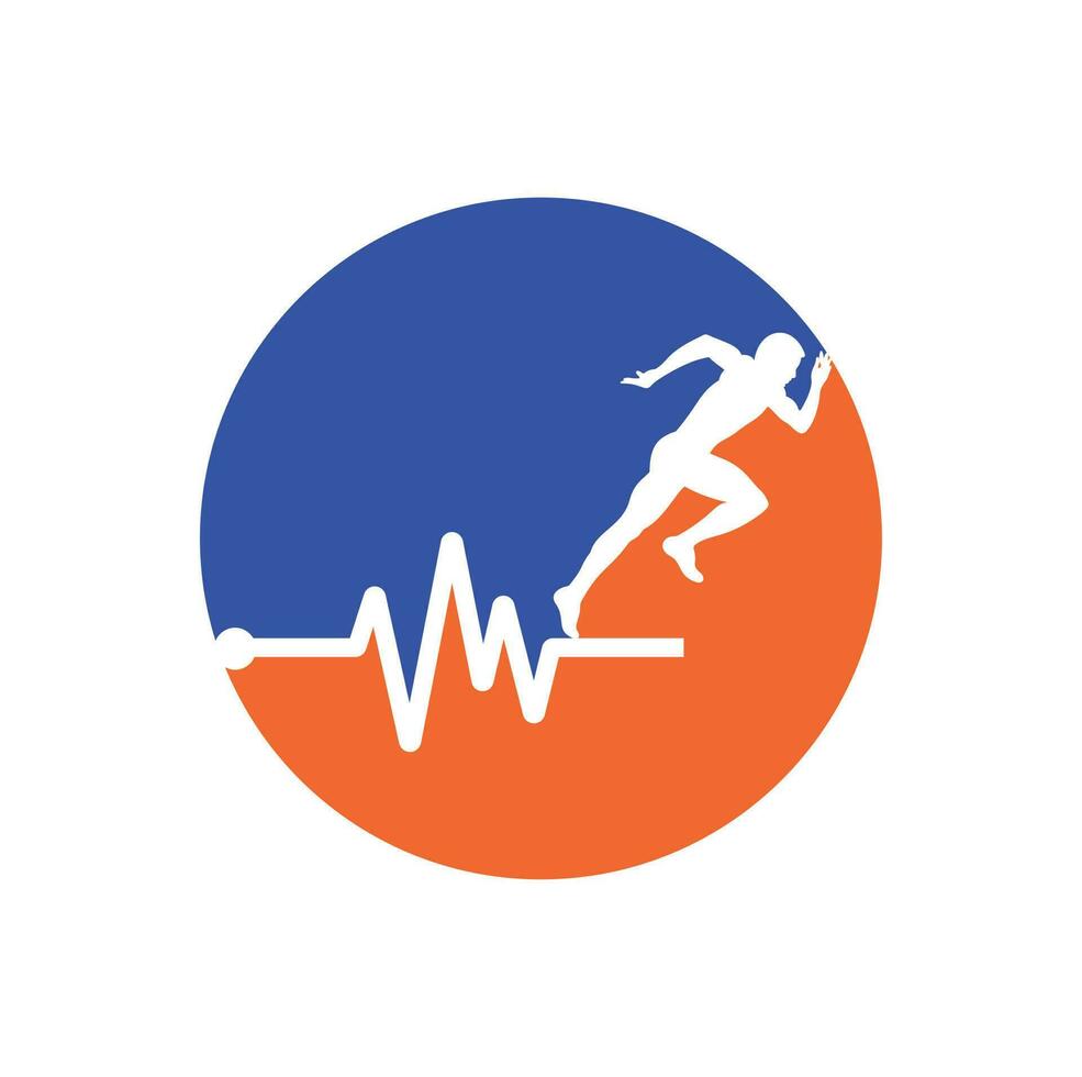 Pulse marathon logo design icon vector. Body Health Care Logo Design. Running man with line ecg heartbeat icon. vector