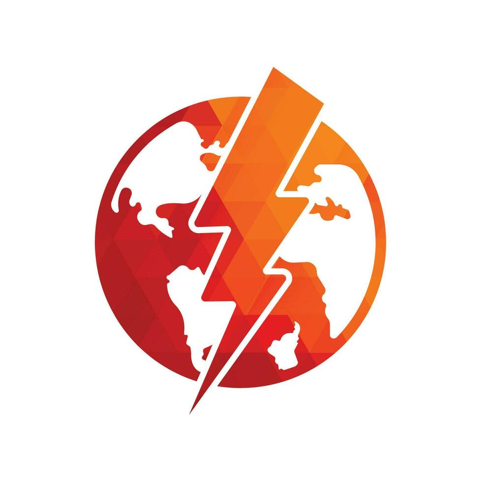 Globe and thunder vector logo icon template. Thunder world vector logo template.