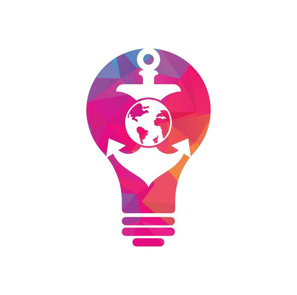 Anchor Globe bulb shape concept Logo Template. Anchor and planet logo combination. Marine and world symbol or icon. vector