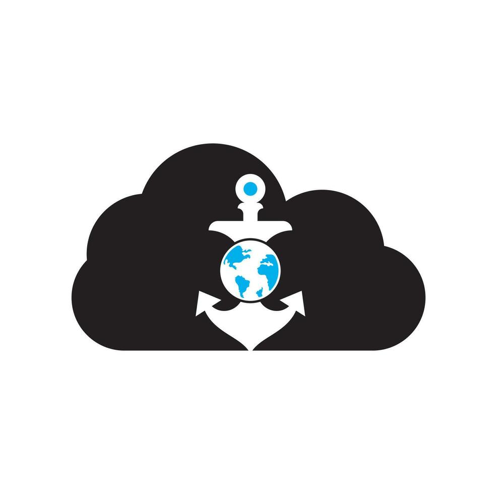 Anchor Globe cloud shape concept Logo Template. Anchor and planet logo combination. Marine and world symbol or icon. vector