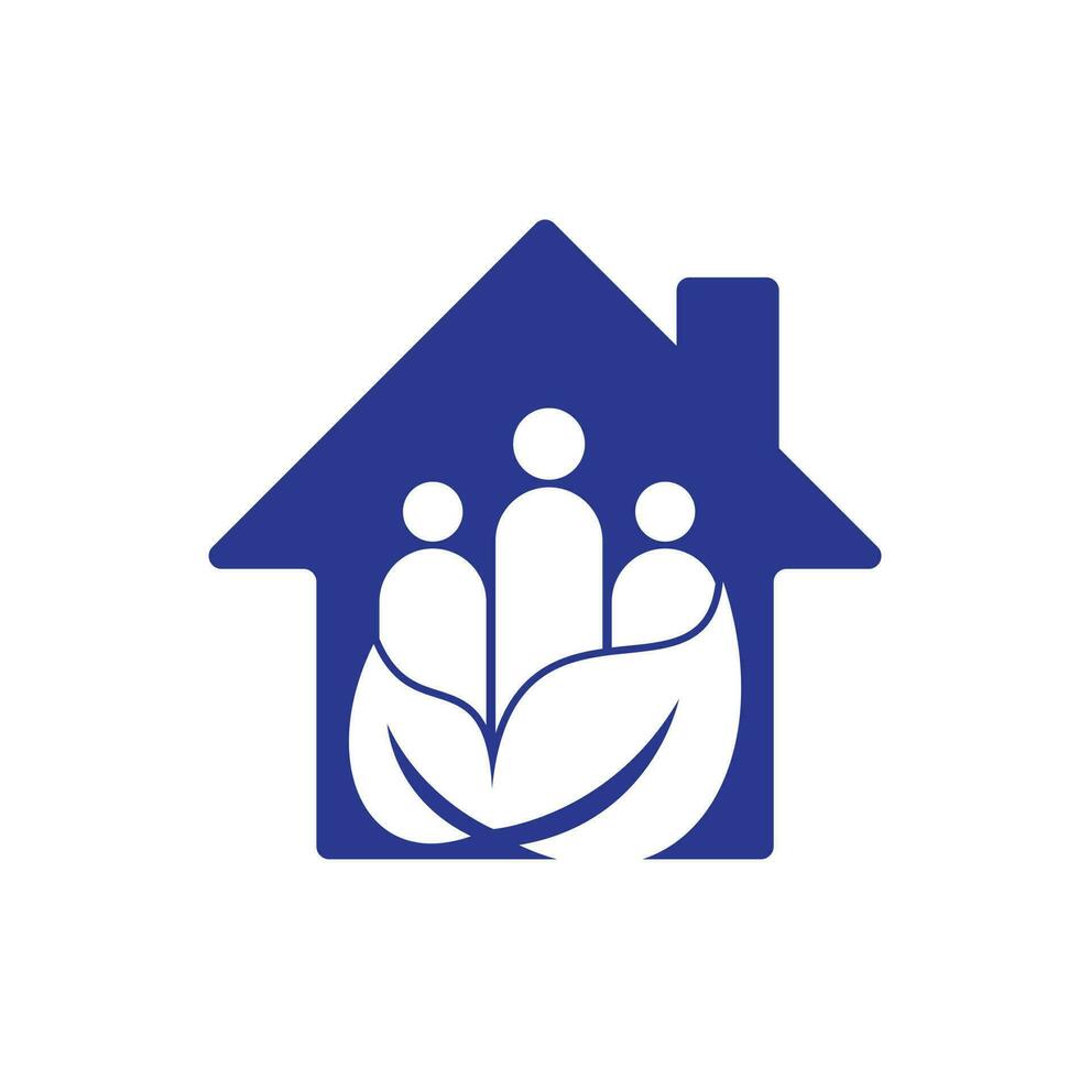 vector de icono de diseño de logotipo de concepto de forma de casa de personas de hoja. plantilla de logotipo de vector de comunidad verde